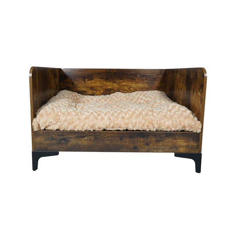 Modernt trähöjt hundbädd med ram med ram