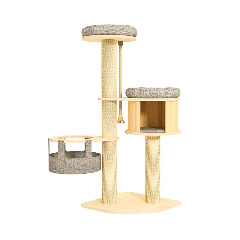 Golv till tak trälägenhet klättringsram katt trädtorn