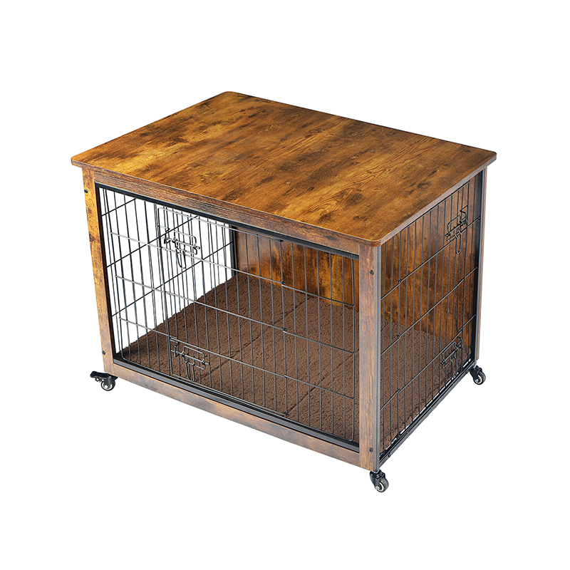 Inomhus trämöbler stil hundbur med kudde och hjul Inomhus trämöbler stil hundbur med kudde och hjul