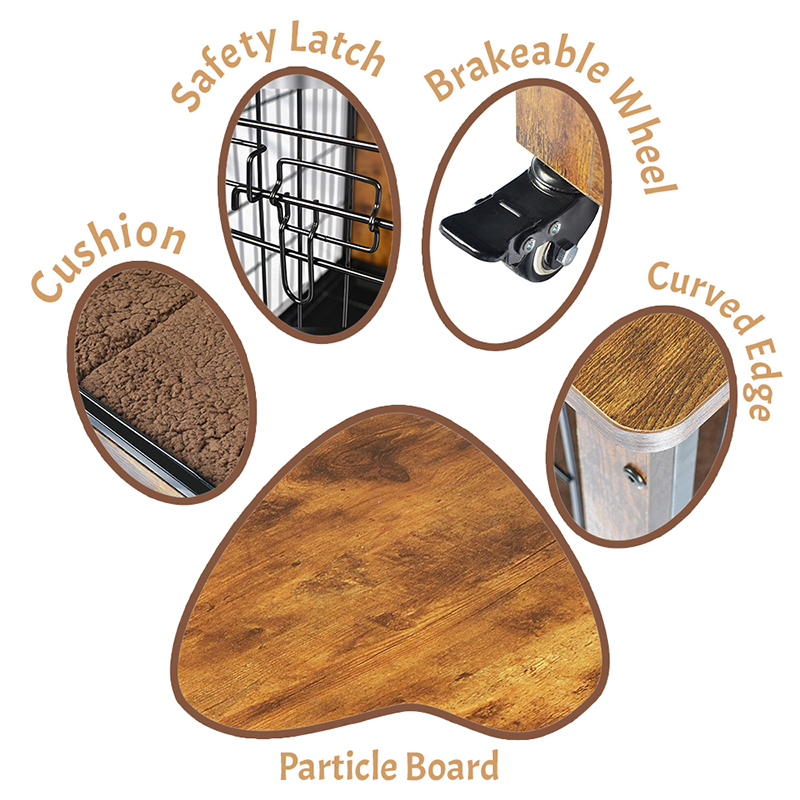 Inomhus trämöbler stil hundbur med kudde och hjul Inomhus trämöbler stil hundbur med kudde och hjul