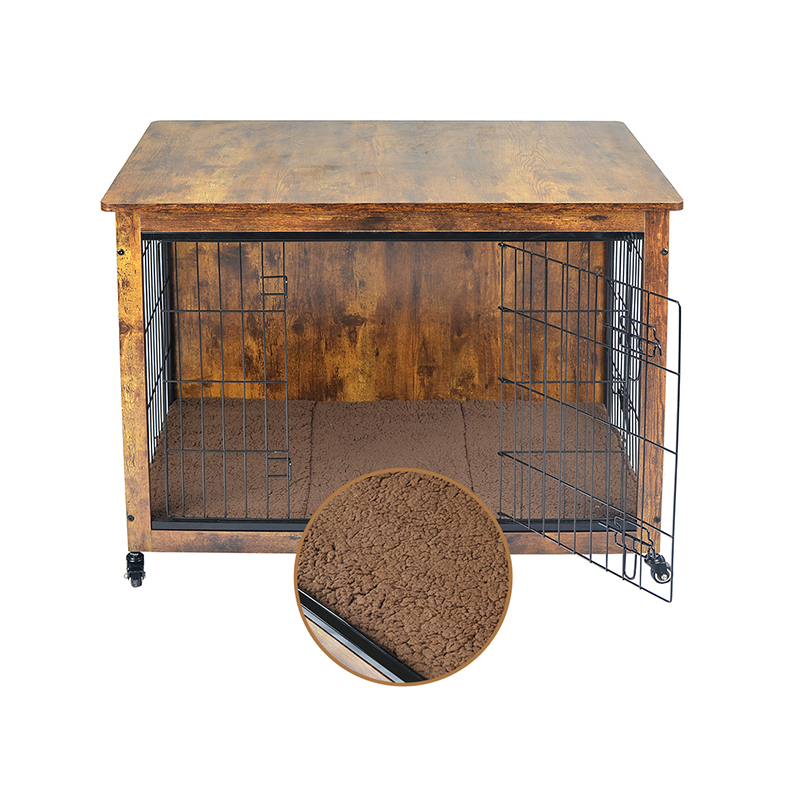 Inomhus trämöbler stil hundbur med kudde och hjul Inomhus trämöbler stil hundbur med kudde och hjul