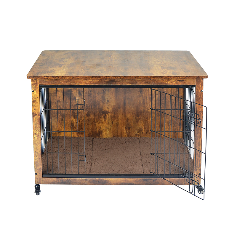 Inomhus trämöbler stil hundbur med kudde och hjul Inomhus trämöbler stil hundbur med kudde och hjul