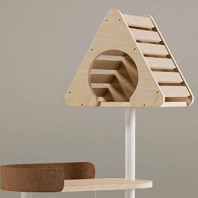 Minimalistisk geometrisk söt trätorn inomhus lägenhet med katt träd Minimalistisk geometrisk söt trätorn inomhus lägenhet med katt träd