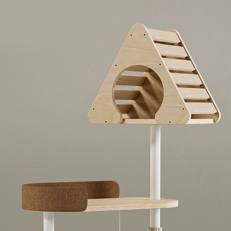 Minimalistisk geometrisk söt trätorn inomhus lägenhet med katt träd Minimalistisk geometrisk söt trätorn inomhus lägenhet med katt träd