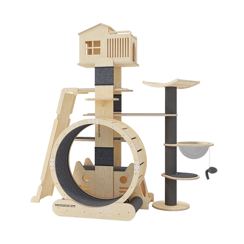 Solid Wood Villa Multi-nivå Tower Large Cat Tree Climbing Frame
