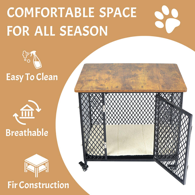 Möbler stil stor trähundbur med hjul och kudde Möbler stil stor trähundbur med hjul och kudde