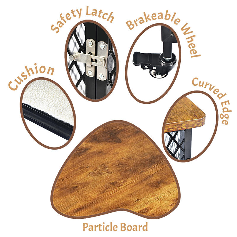 Möbler stil stor trähundbur med hjul och kudde Möbler stil stor trähundbur med hjul och kudde