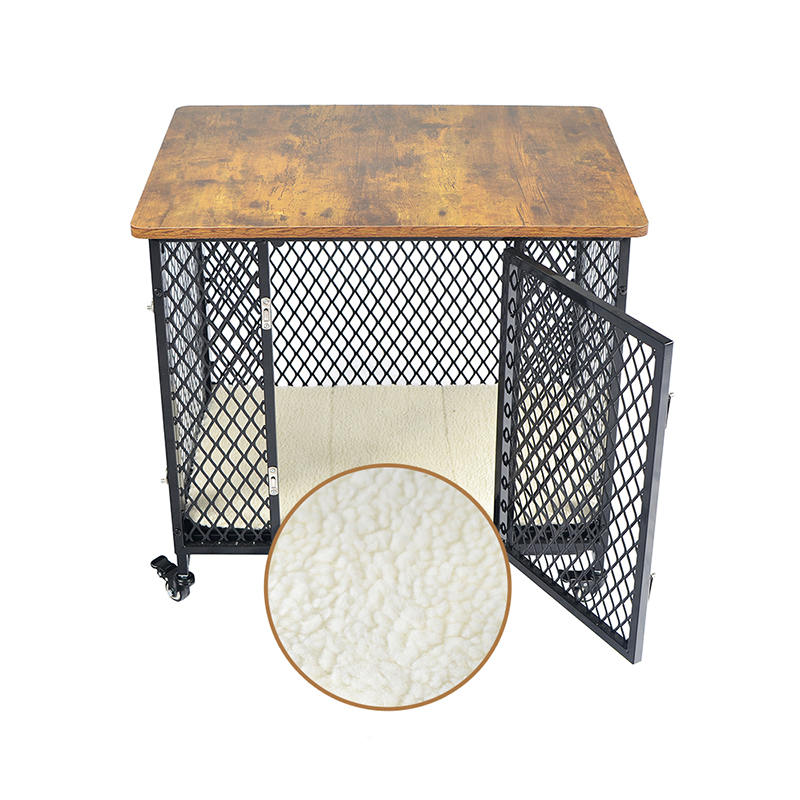Möbler stil stor trähundbur med hjul och kudde Möbler stil stor trähundbur med hjul och kudde
