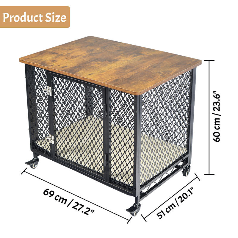 Möbler stil stor trähundbur med hjul och kudde Möbler stil stor trähundbur med hjul och kudde