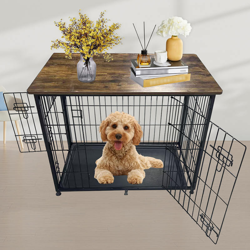Stor trämöbler hundbur med avtagbar bricka Stor trämöbler hundbur med avtagbar bricka