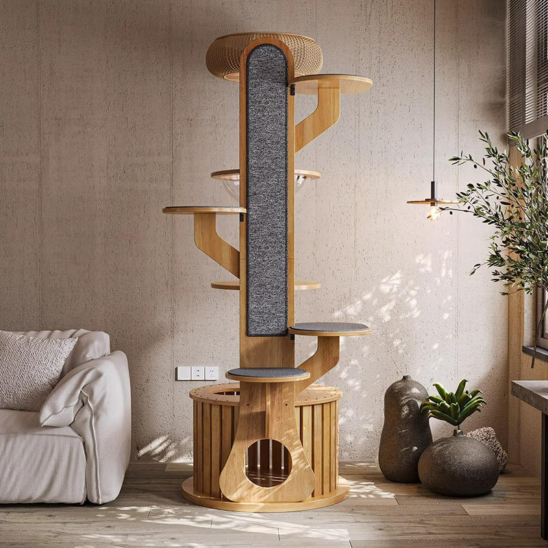 Kaktusform träklättringsram fast kattträd med rymdkapsel Kaktusform träklättringsram fast kattträd med rymdkapsel