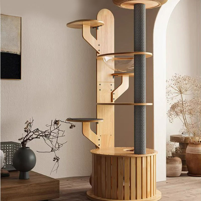 Kaktusform träklättringsram fast kattträd med rymdkapsel Kaktusform träklättringsram fast kattträd med rymdkapsel