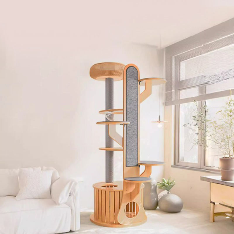 Kaktusform träklättringsram fast kattträd med rymdkapsel Kaktusform träklättringsram fast kattträd med rymdkapsel