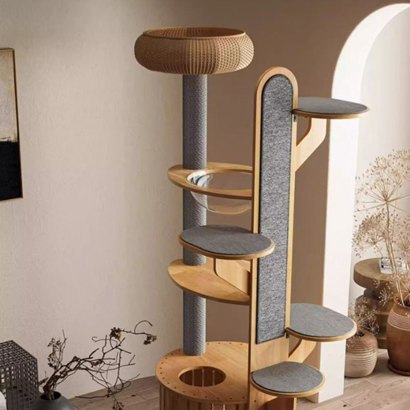 Kaktusform träklättringsram fast kattträd med rymdkapsel Kaktusform träklättringsram fast kattträd med rymdkapsel