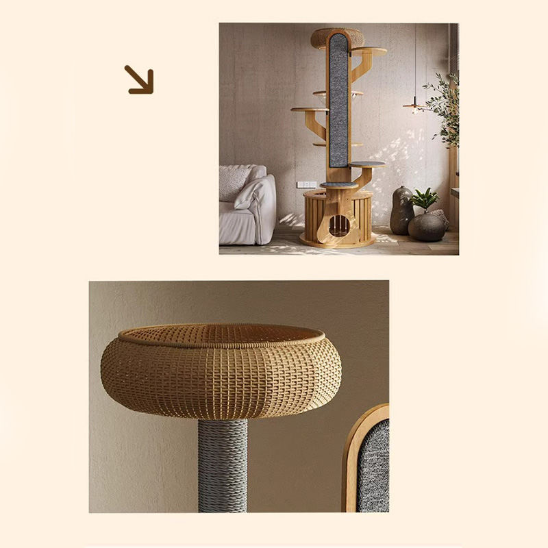 Kaktusform träklättringsram fast kattträd med rymdkapsel Kaktusform träklättringsram fast kattträd med rymdkapsel