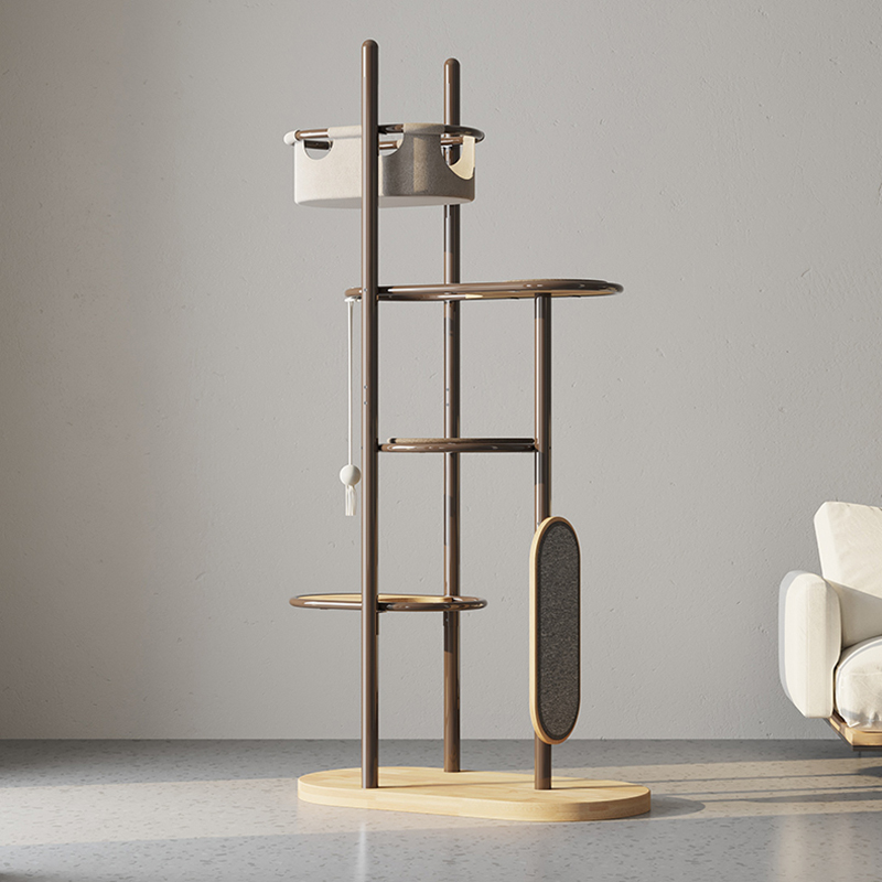 Golv till tak högt inomhus gummi trä katt trädtorn lägenhet med sovkorg Golv till tak högt inomhus gummi trä katt trädtorn lägenhet med sovkorg