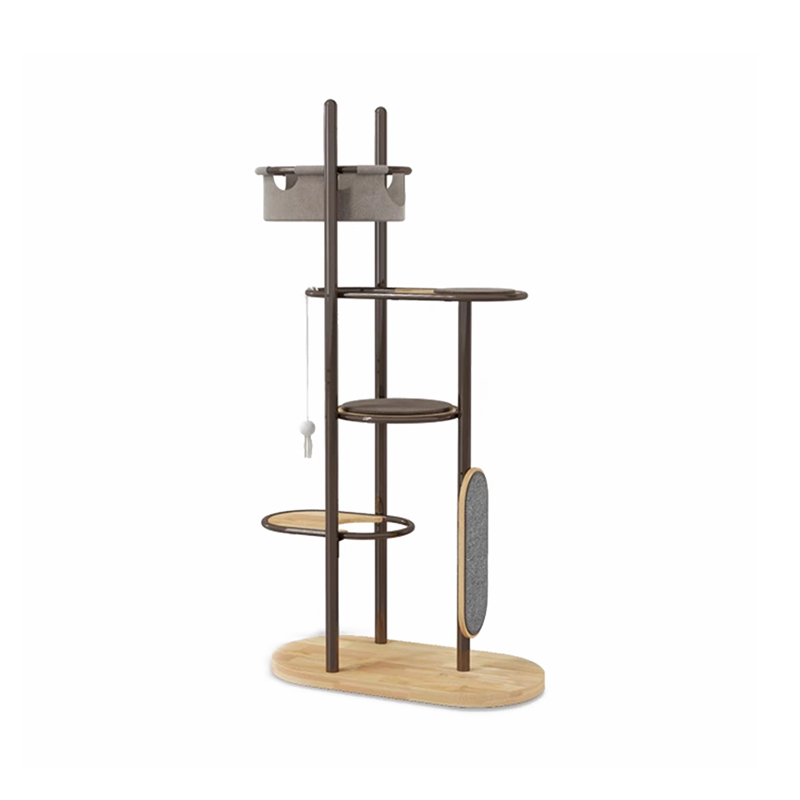 Golv till tak högt inomhus gummi trä katt trädtorn lägenhet med sovkorg Golv till tak högt inomhus gummi trä katt trädtorn lägenhet med sovkorg