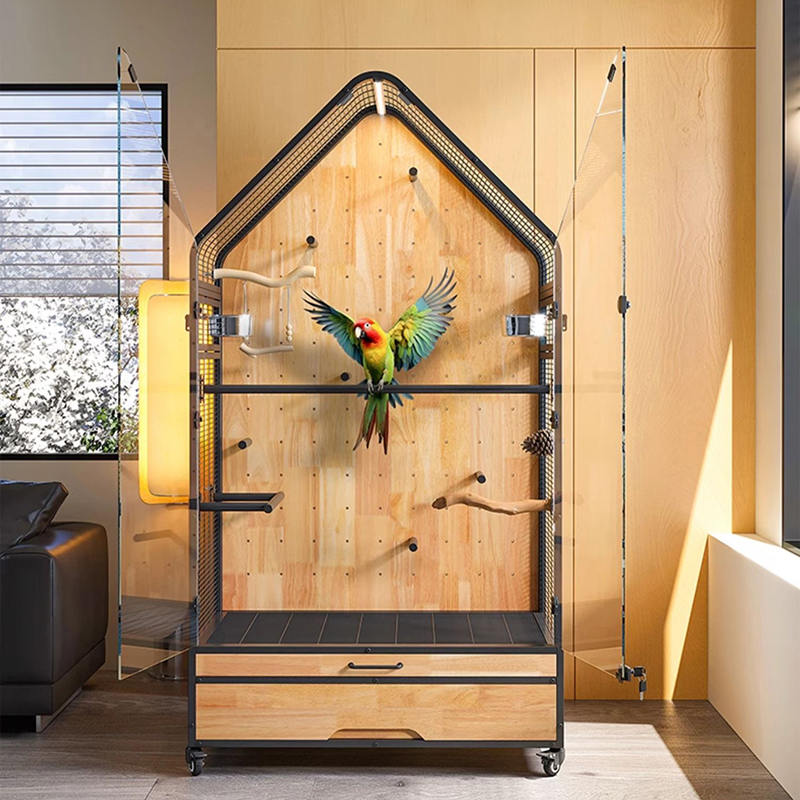 Trä & stålbur stor avtagbar diy villa papegoja fågelavelsburar med stativhjul Trä & stålbur stor avtagbar diy villa papegoja fågelavelsburar med stativhjul