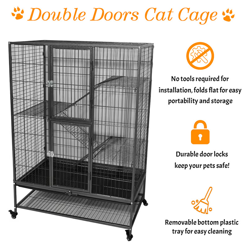 Stor tung tull 2/3/4-tier metall inomhusrör kattbur med hjul Stor tung tull 2/3/4-tier metall inomhusrör kattbur med hjul