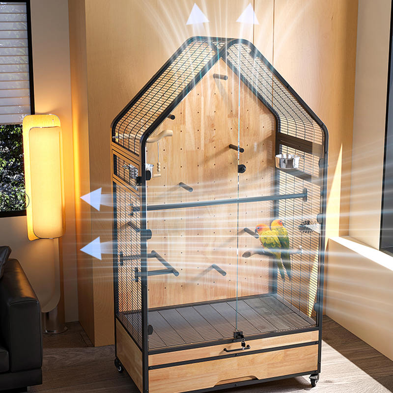 Trä & stålbur stor avtagbar diy villa papegoja fågelavelsburar med stativhjul Trä & stålbur stor avtagbar diy villa papegoja fågelavelsburar med stativhjul