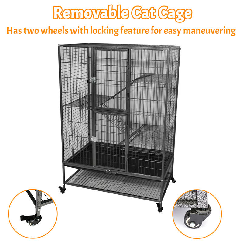 Stor tung tull 2/3/4-tier metall inomhusrör kattbur med hjul Stor tung tull 2/3/4-tier metall inomhusrör kattbur med hjul