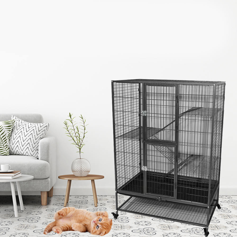 Stor tung tull 2/3/4-tier metall inomhusrör kattbur med hjul Stor tung tull 2/3/4-tier metall inomhusrör kattbur med hjul