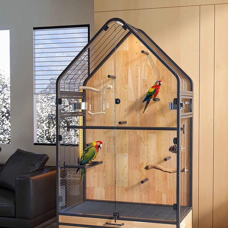 Trä & stålbur stor avtagbar diy villa papegoja fågelavelsburar med stativhjul Trä & stålbur stor avtagbar diy villa papegoja fågelavelsburar med stativhjul