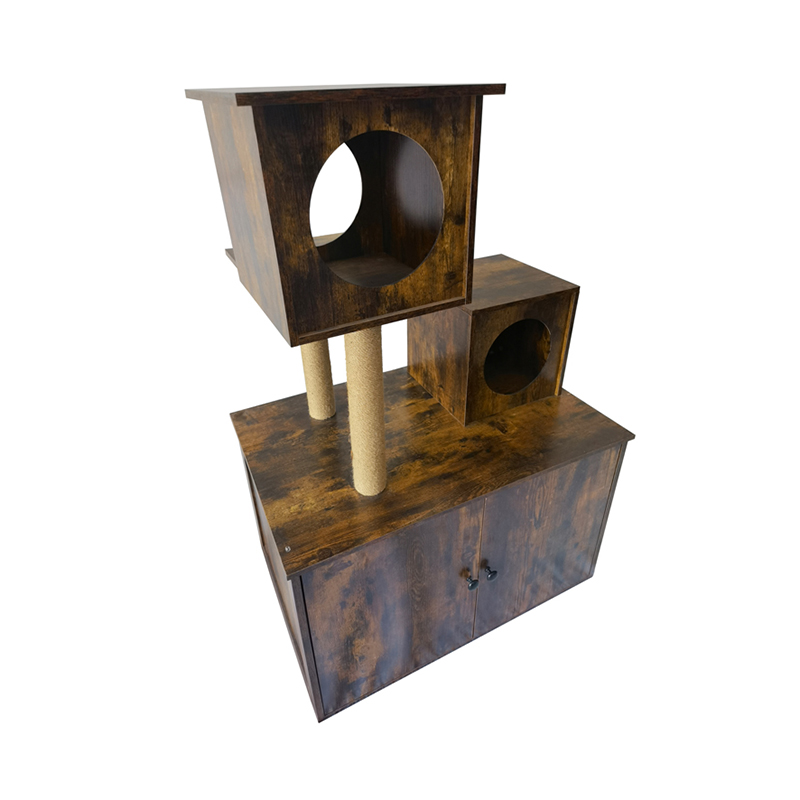 Träkatthus torn inomhus kattträd klättring ram med kulllåda