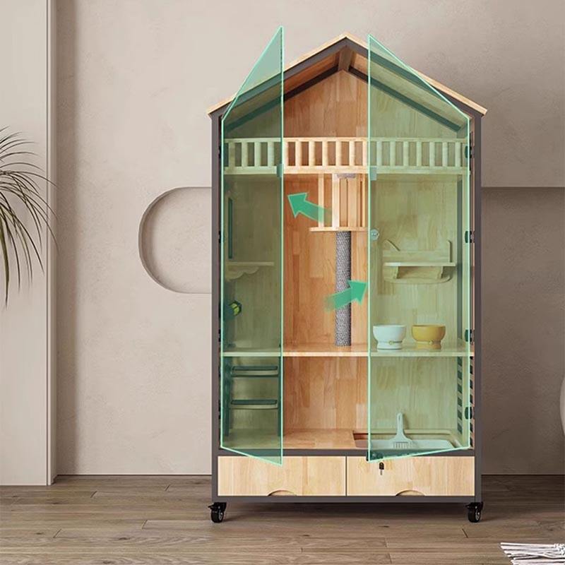 Multi-lagers trävilla bur inomhus katttorn Multi-lagers trävilla bur inomhus katttorn