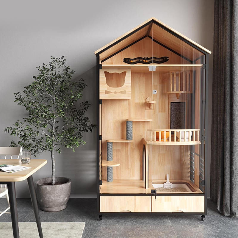 Multi-lagers trävilla bur inomhus katttorn Multi-lagers trävilla bur inomhus katttorn