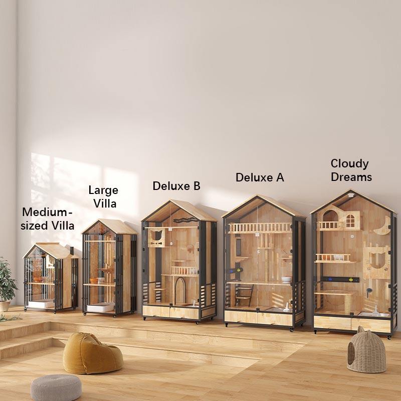 Multi-lagers trävilla bur inomhus katttorn Multi-lagers trävilla bur inomhus katttorn