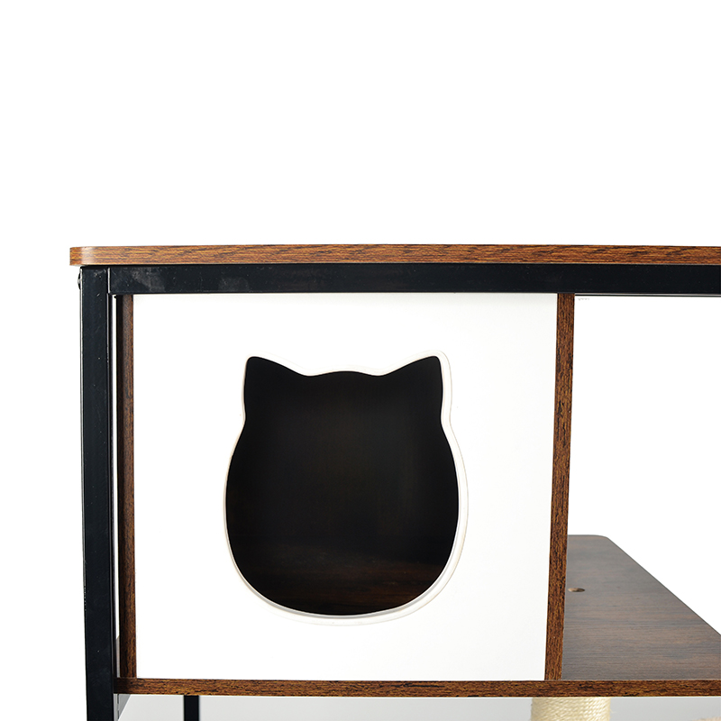 Modernt Wood & Metal Cat Tree inomhus Tower Condo med hängmatta Modernt Wood & Metal Cat Tree inomhus Tower Condo med hängmatta