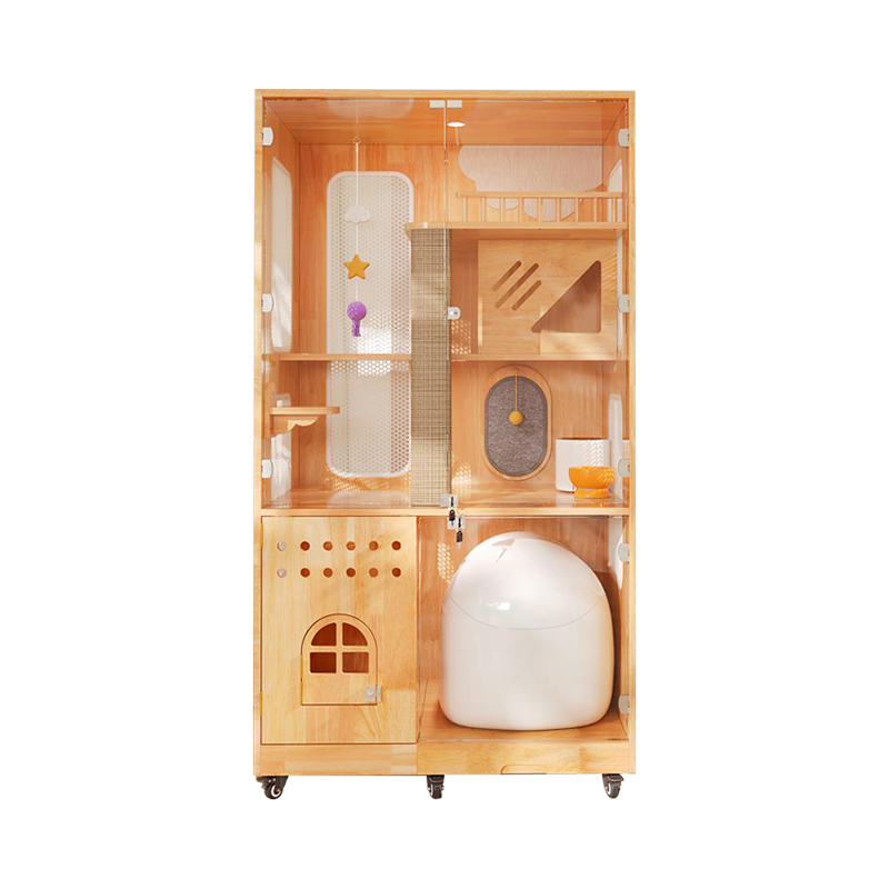 Panoramain inomhus villa bur fast trä katthushölje