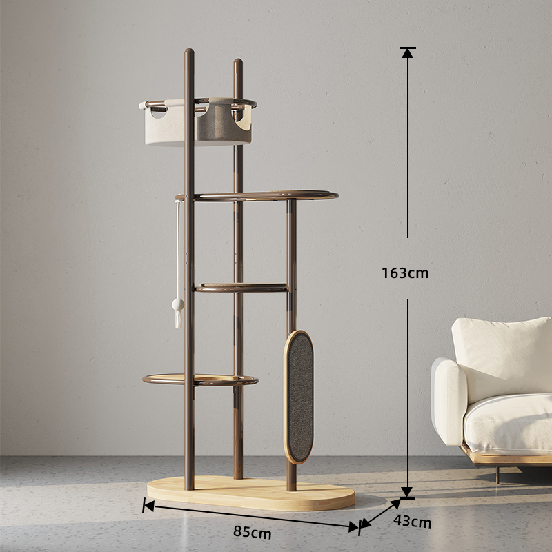 Golv till tak högt inomhus gummi trä katt trädtorn lägenhet med sovkorg Golv till tak högt inomhus gummi trä katt trädtorn lägenhet med sovkorg