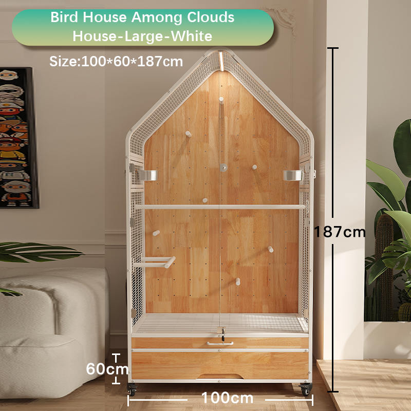Trä & stålbur stor avtagbar diy villa papegoja fågelavelsburar med stativhjul Trä & stålbur stor avtagbar diy villa papegoja fågelavelsburar med stativhjul