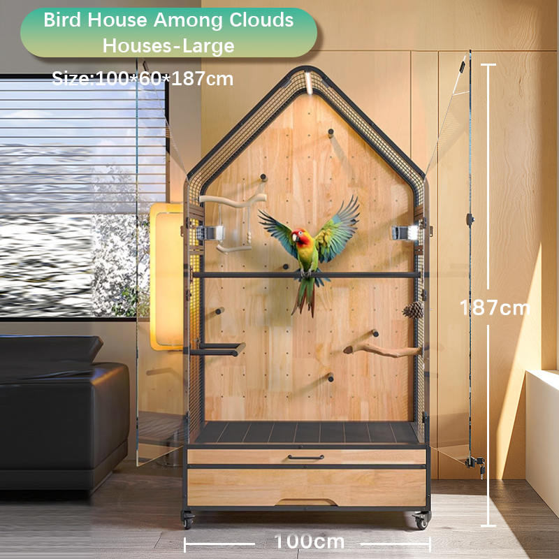 Trä & stålbur stor avtagbar diy villa papegoja fågelavelsburar med stativhjul Trä & stålbur stor avtagbar diy villa papegoja fågelavelsburar med stativhjul