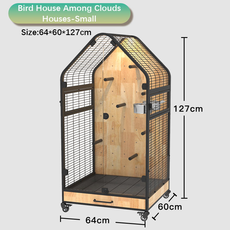 Trä & stålbur stor avtagbar diy villa papegoja fågelavelsburar med stativhjul Trä & stålbur stor avtagbar diy villa papegoja fågelavelsburar med stativhjul